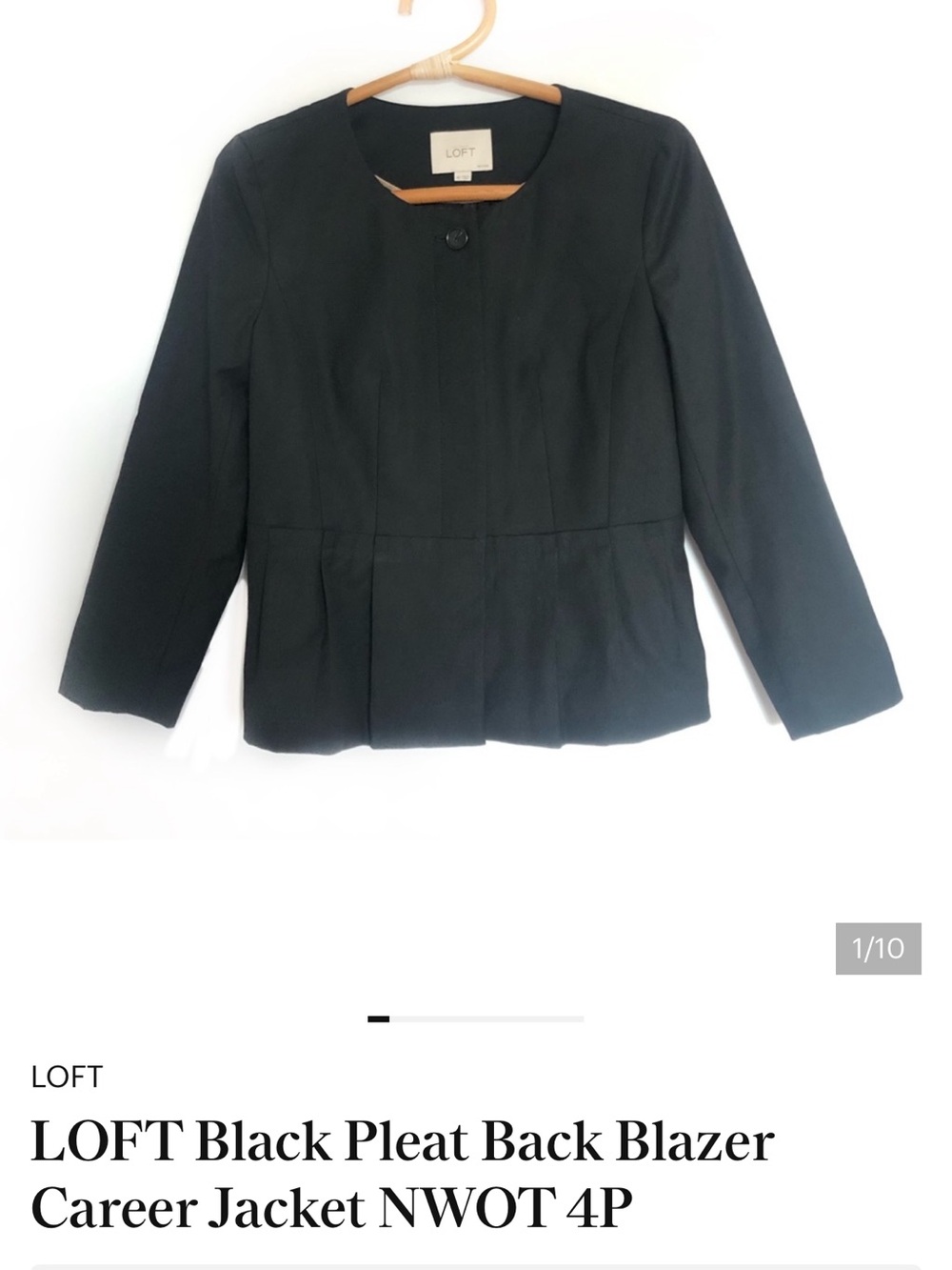 LOFT Black Collarless Single-Button Blazer Jacket 4P NOT FOR SALE FOR REFERENCE